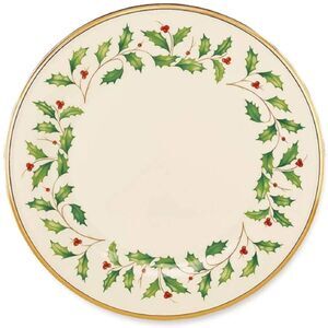 Two Lenox Dinner Christmas Holiday Holly Berry Plates 10.5' Dinner set, gold T